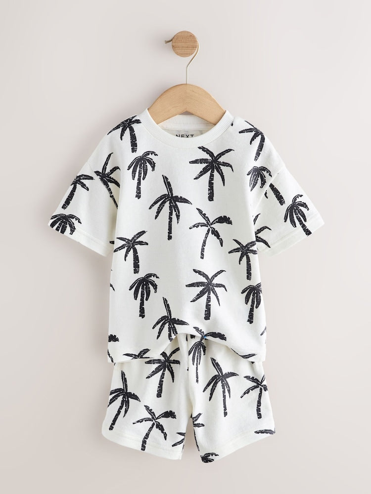 White/Black Palm Trees Short Sleeve All-Over Print T-Shirt and Shorts Set (3mths-7yrs)