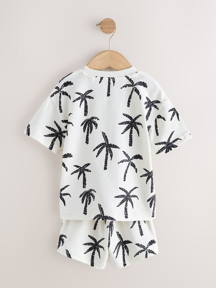 White/Black Palm Trees Short Sleeve All-Over Print T-Shirt and Shorts Set (3mths-7yrs)