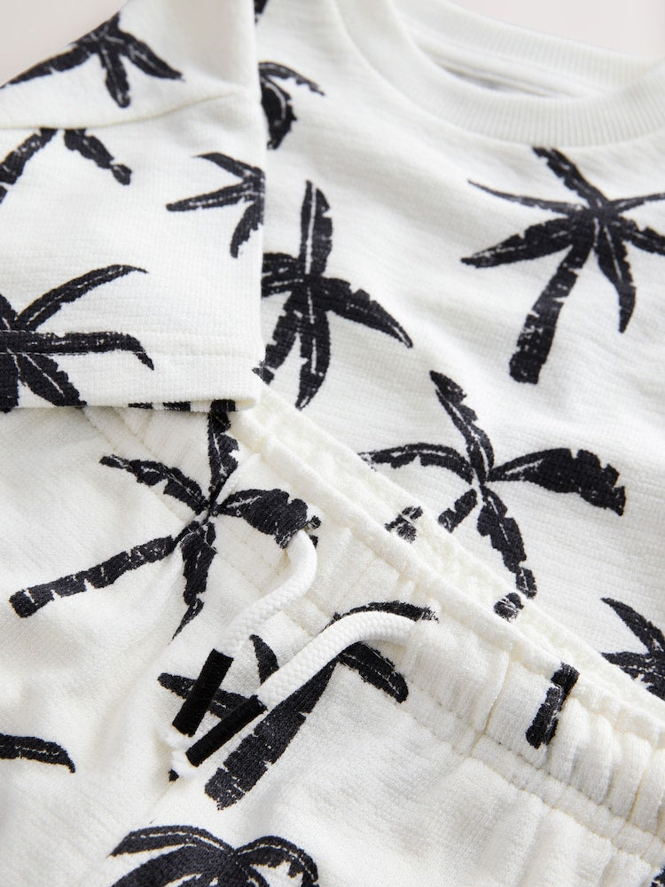 White/Black Palm Trees Short Sleeve All-Over Print T-Shirt and Shorts Set (3mths-7yrs)