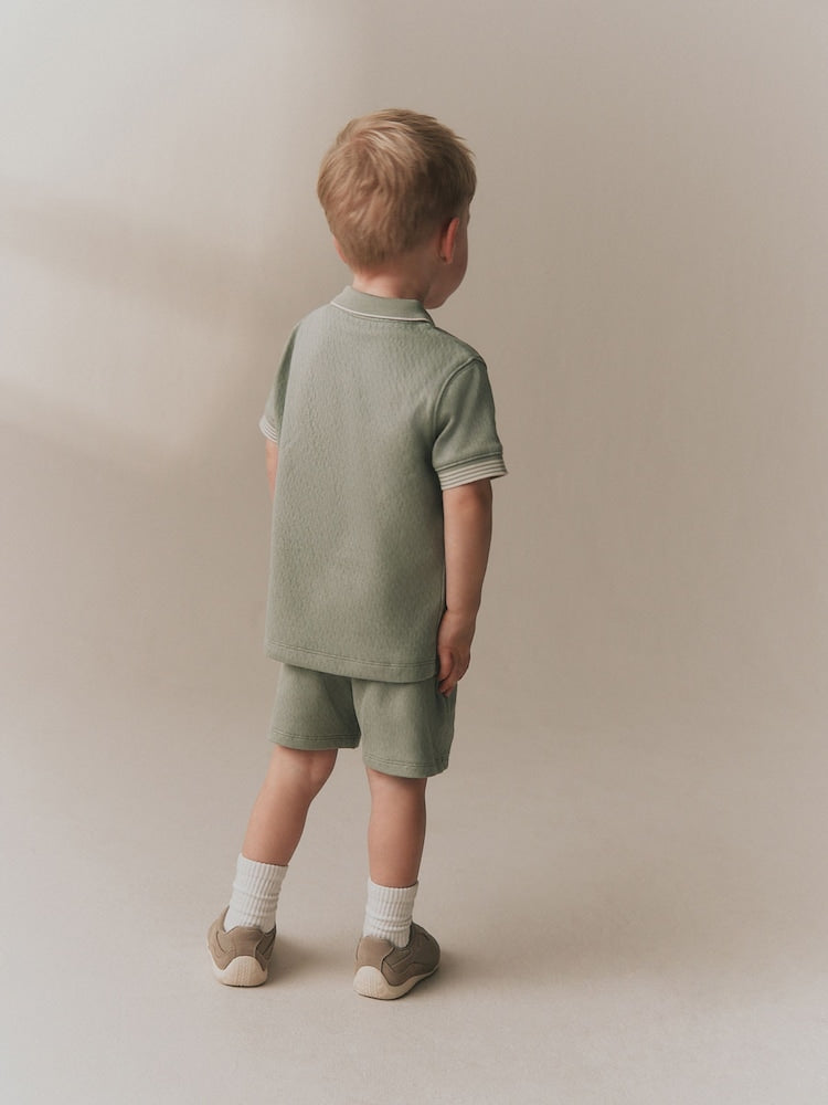 Sage Green Zip Neck Short Sleeve Polo Shirt And Shorts Set (3mths-7yrs)