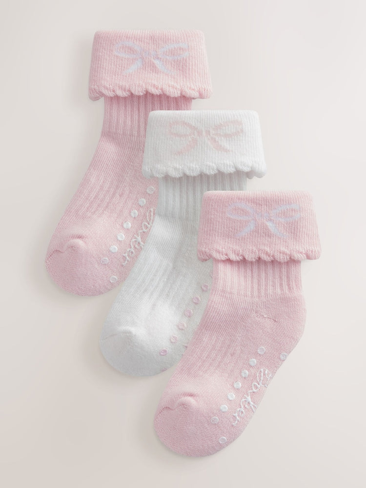 Baker by Ted Baker 3 Pack Baby Gripper Pink Socks