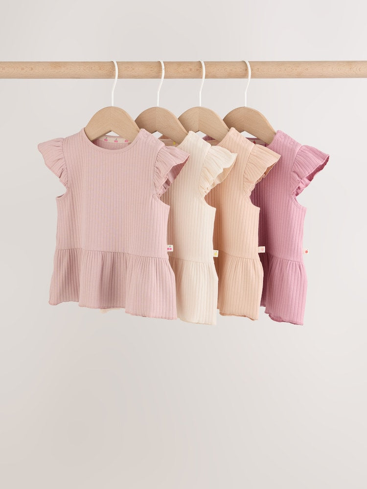 Pink Baby Short Sleeve Peplum T-Shirts 4 Pack (0mths-2yrs)