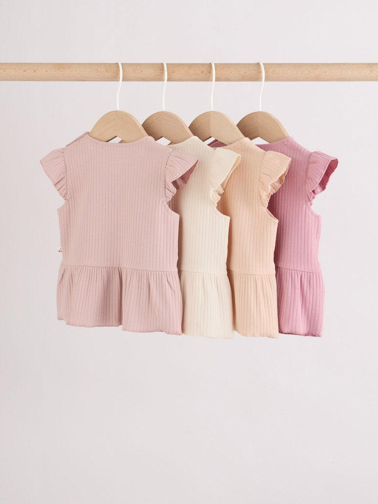 Pink Baby Short Sleeve Peplum T-Shirts 4 Pack (0mths-2yrs)