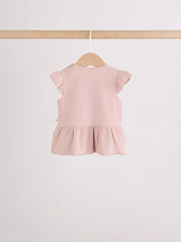 Pink Baby Short Sleeve Peplum T-Shirts 4 Pack (0mths-2yrs)