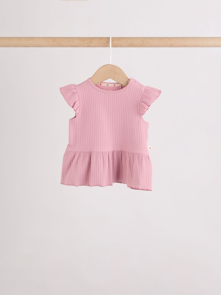 Pink Baby Short Sleeve Peplum T-Shirts 4 Pack (0mths-2yrs)