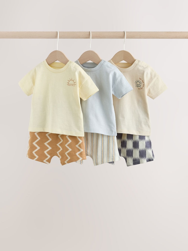 Grey/Blue Wave Print Tops and Shorts Baby Set 6 Piece (0mths-2yrs)