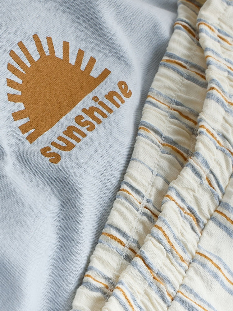 Grey/Blue Wave Print Tops and Shorts Baby Set 6 Piece (0mths-2yrs)