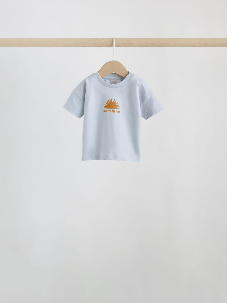 Grey/Blue Wave Print Tops and Shorts Baby Set 6 Piece (0mths-2yrs)