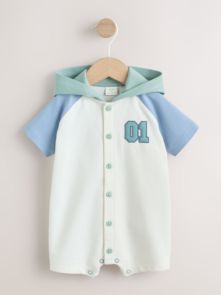 Blue "Little Man" Single Hooded Jersey Baby Rompers - 12-18 Months (80-86cm)