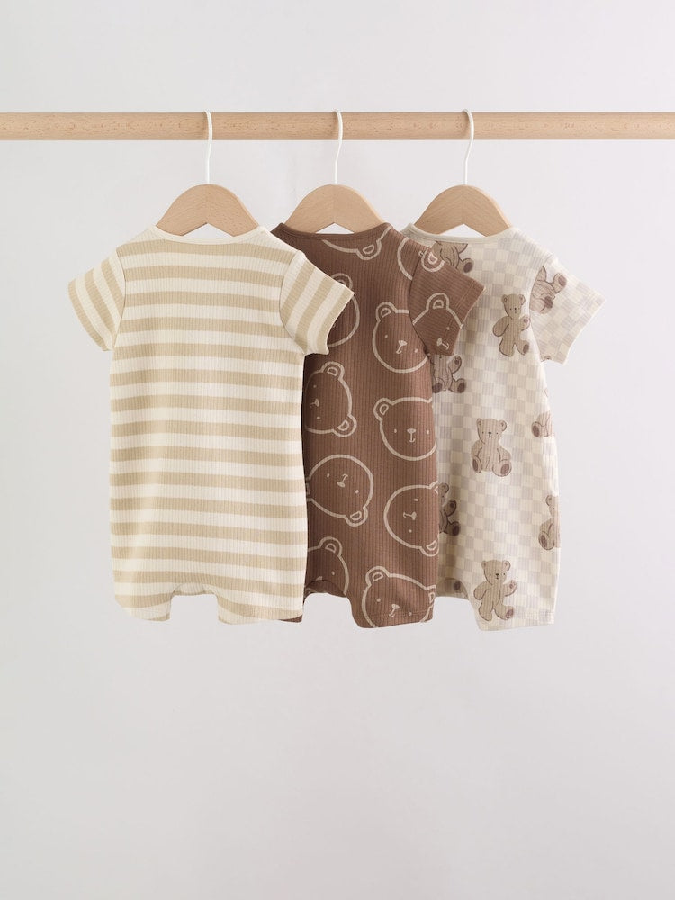 Brown Two Way Zip Baby Rompers 3 Pack (0mths-3yrs)