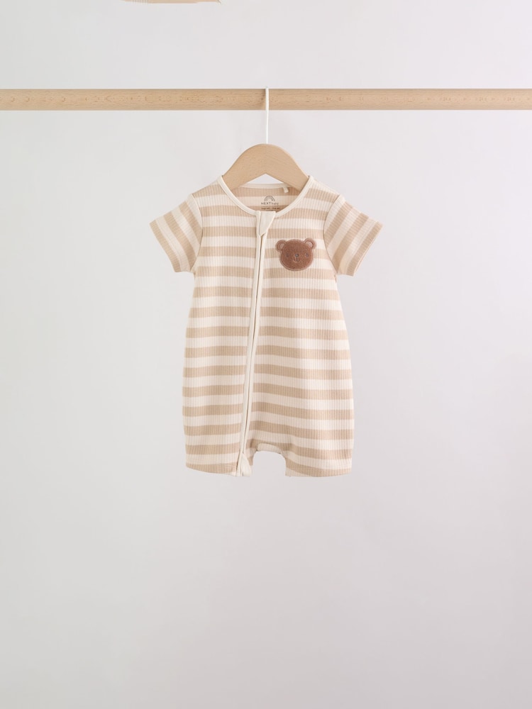 Brown Two Way Zip Baby Rompers 3 Pack (0mths-3yrs)