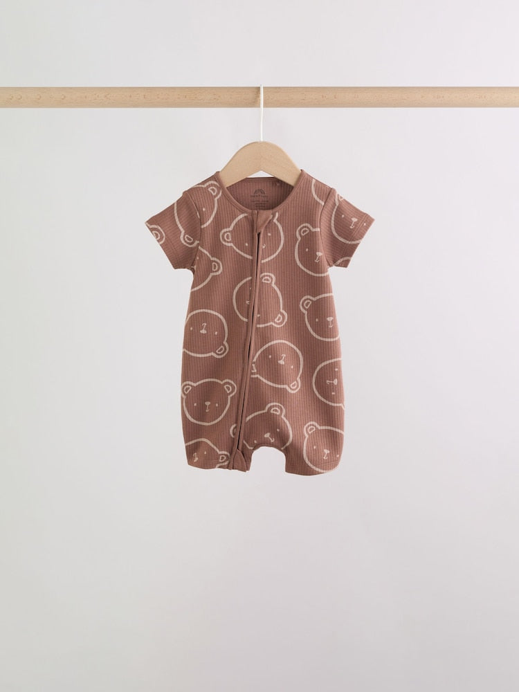 Brown Two Way Zip Baby Rompers 3 Pack (0mths-3yrs)