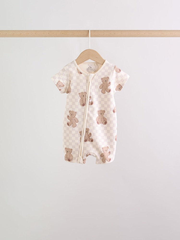 Brown Two Way Zip Baby Rompers 3 Pack (0mths-3yrs)