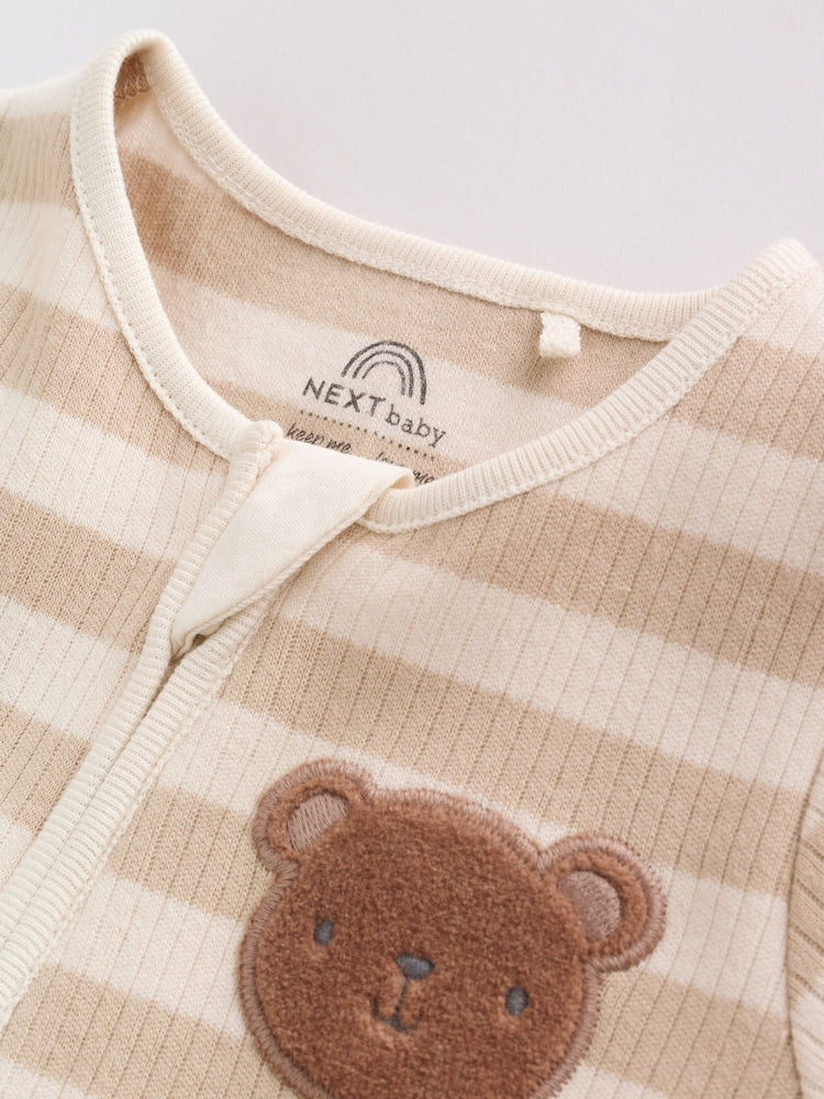 Brown Two Way Zip Baby Rompers 3 Pack (0mths-3yrs)
