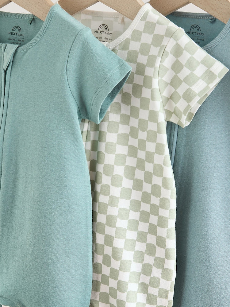 Green Two Way Zip Baby Rompers 3 Pack (0mths-3yrs)