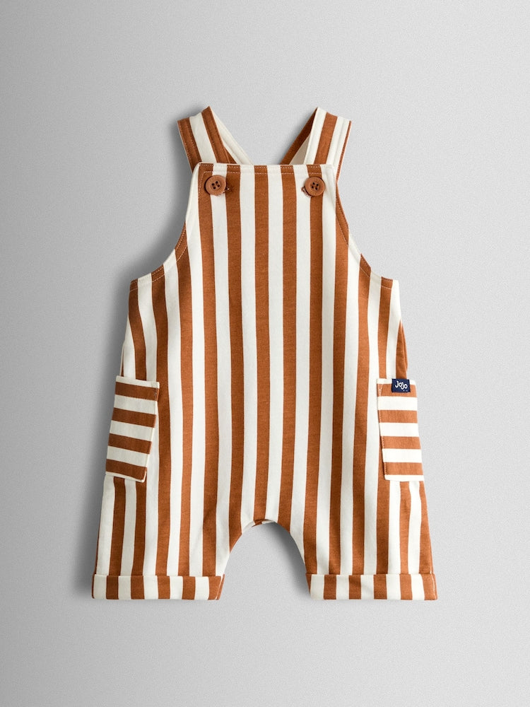 JoJo Maman Bébé Brown 2-Piece Stripe Appliqué Dungarees & T-Shirt Set