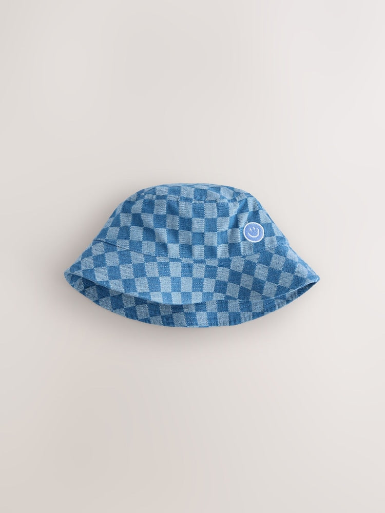 Blue Denim Checkerboard Bucket Hat (3mths-13yrs)