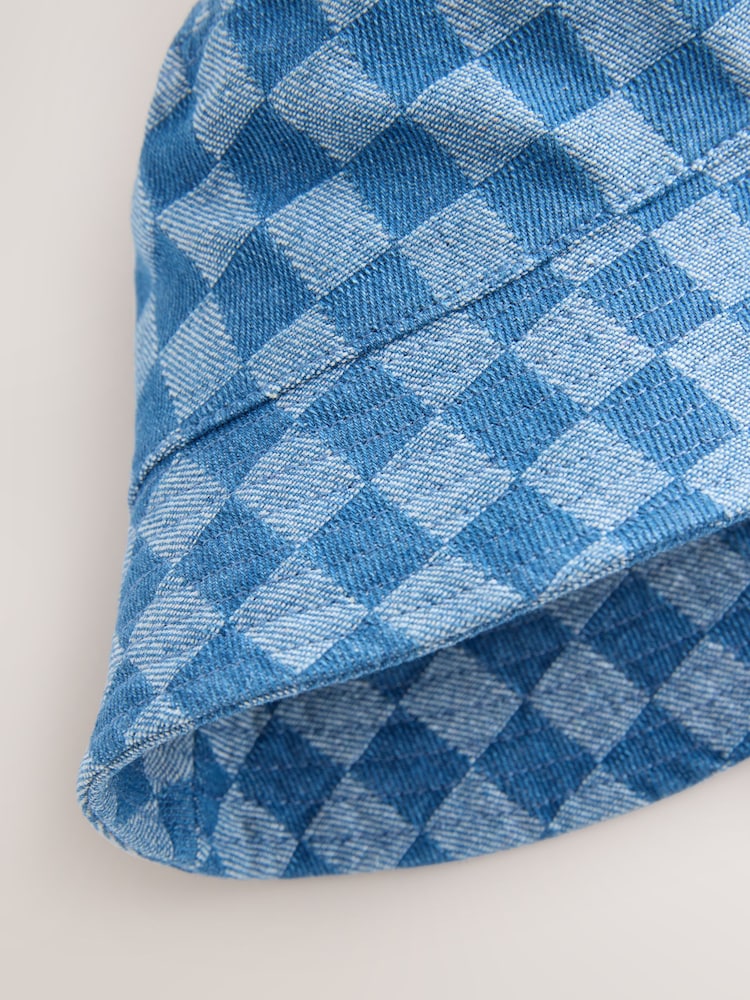 Blue Denim Checkerboard Bucket Hat (3mths-13yrs)