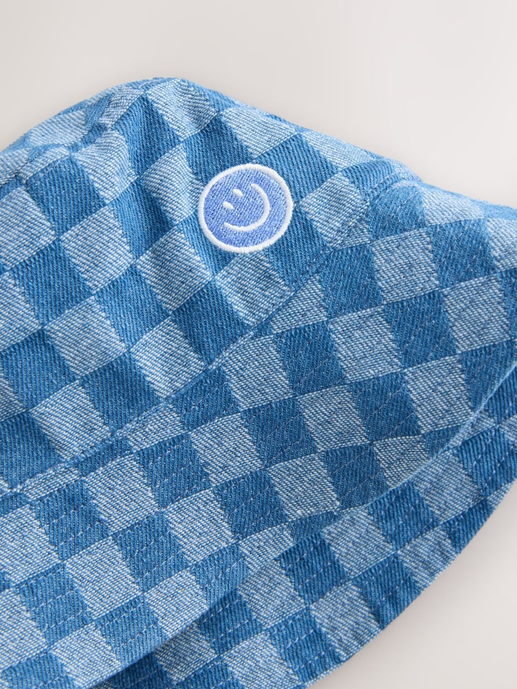Blue Denim Checkerboard Bucket Hat (3mths-13yrs)