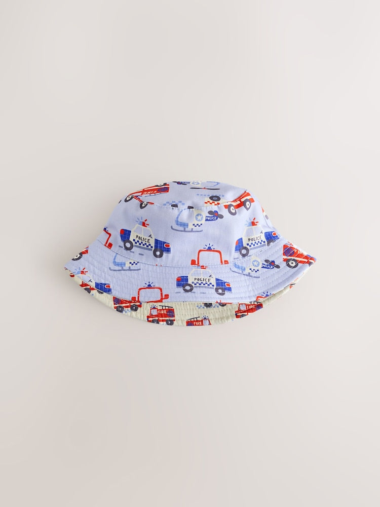 Red/White/Blue Emergency Vehicles Reversible Bucket Hat (3mths-16yrs)