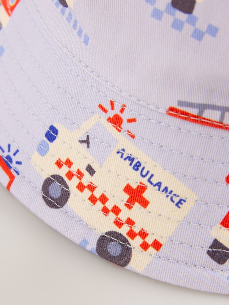 Red/White/Blue Emergency Vehicles Reversible Bucket Hat (3mths-16yrs)
