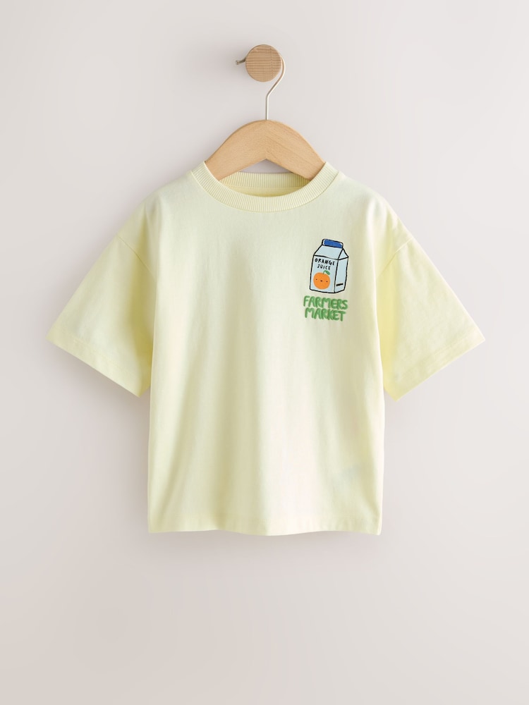 Light Yellow Farmers Market Oversized Short Sleeve Back Print T-Shirt (3mths-7yrs)