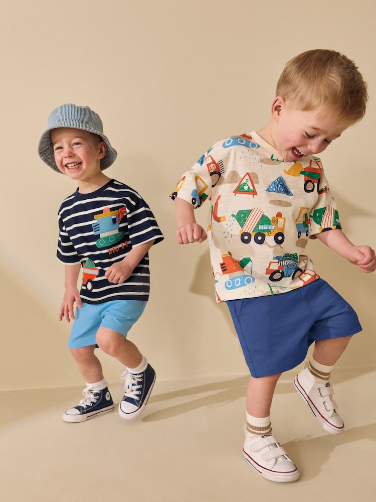 Blue/White Digger Short Sleeve T-Shirt and Shorts Set 2 Pack (3mths-7yrs)