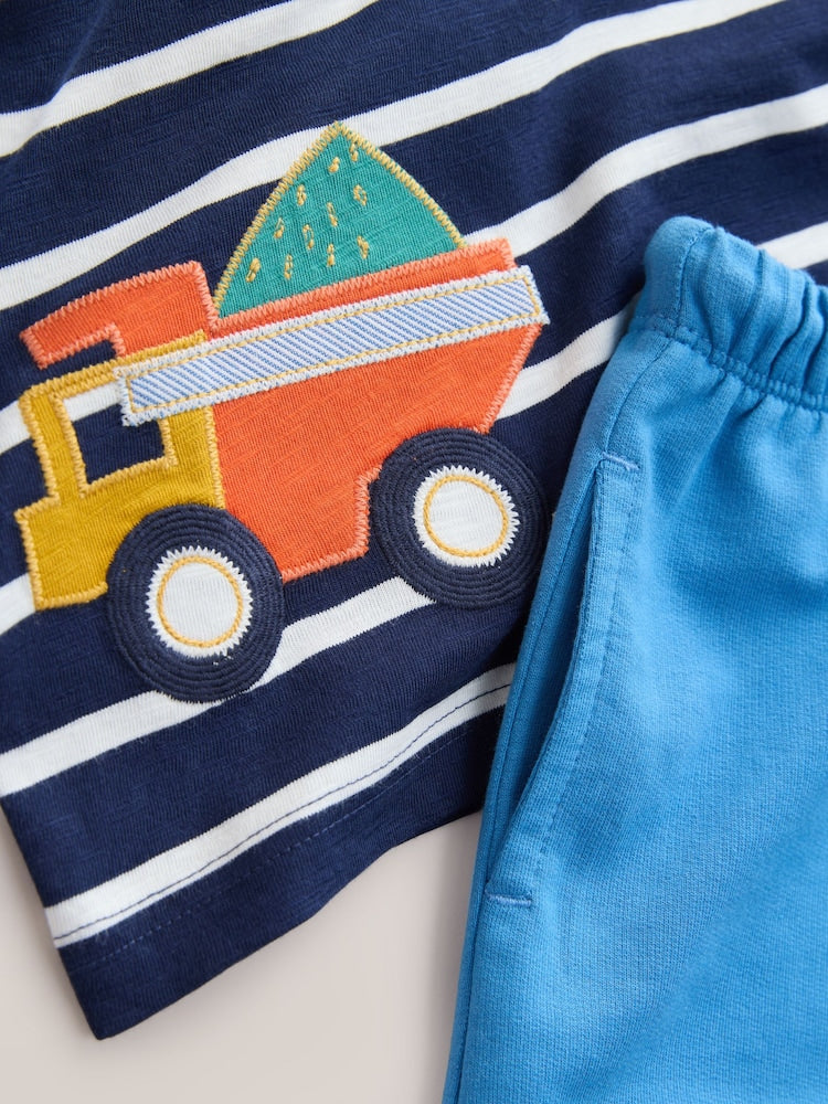 Blue/White Digger Short Sleeve T-Shirt and Shorts Set 2 Pack (3mths-7yrs)