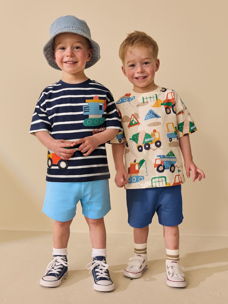 Blue/White Digger Short Sleeve T-Shirt and Shorts Set 2 Pack (3mths-7yrs)
