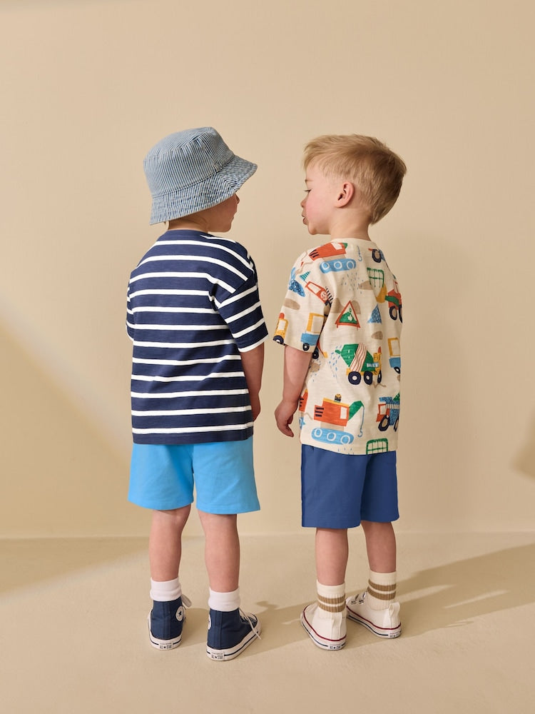 Blue/White Digger Short Sleeve T-Shirt and Shorts Set 2 Pack (3mths-7yrs)
