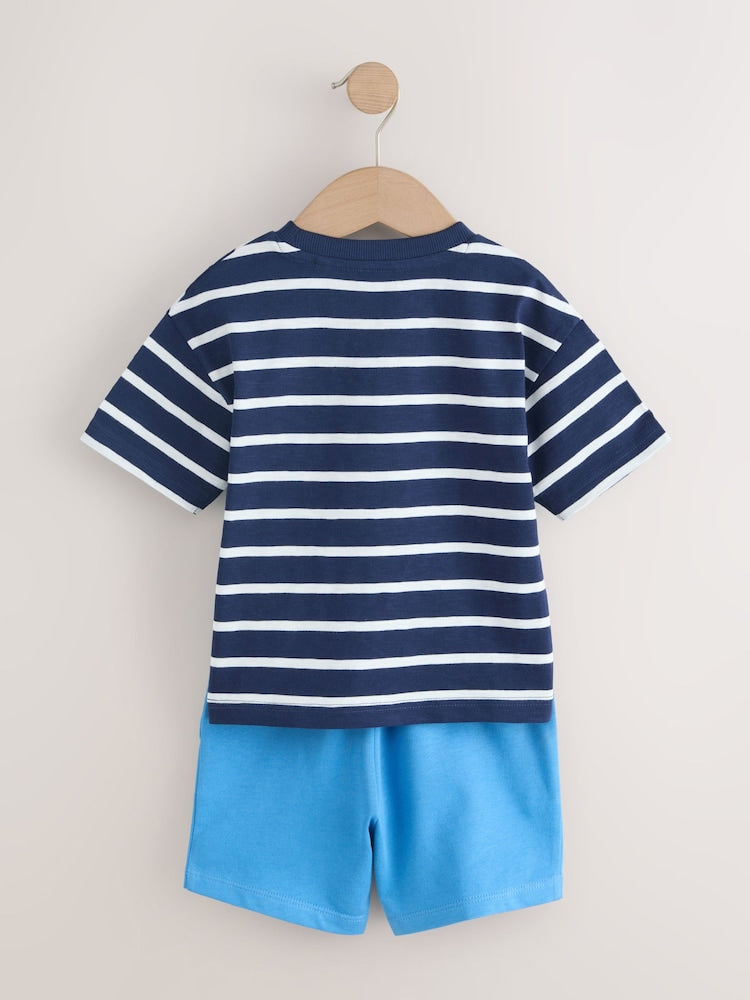 Blue/White Digger Short Sleeve T-Shirt and Shorts Set 2 Pack (3mths-7yrs)