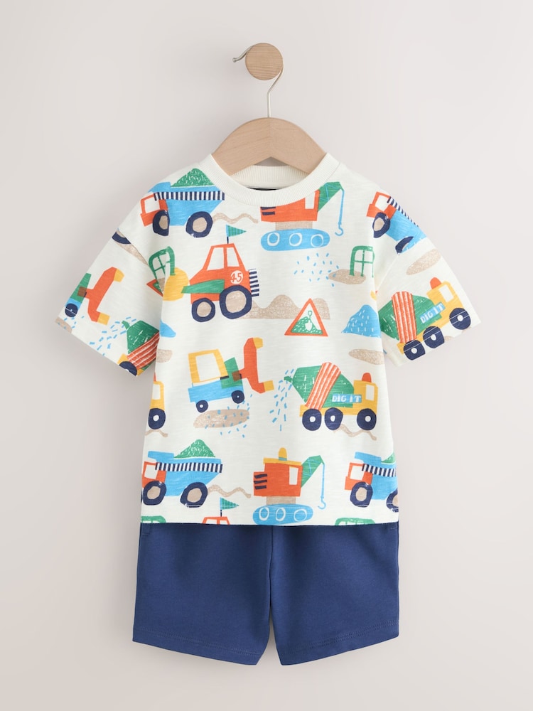 Blue/White Digger Short Sleeve T-Shirt and Shorts Set 2 Pack (3mths-7yrs)