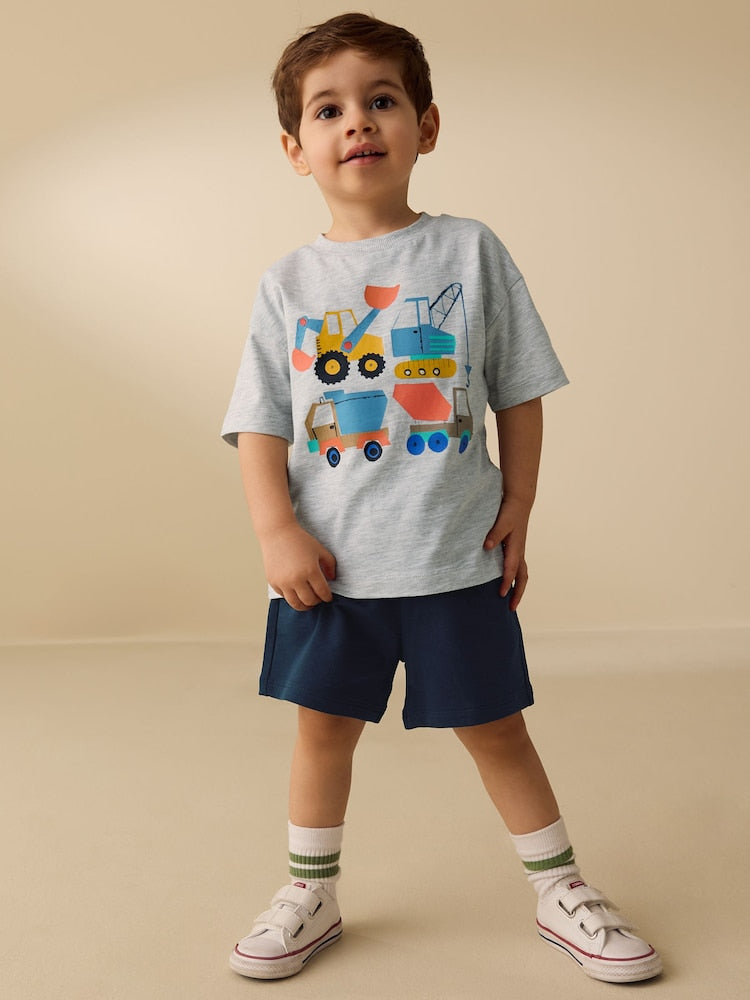 Grey Marl Digger Short Sleeve T-Shirt and Shorts Set (3mths-7yrs)
