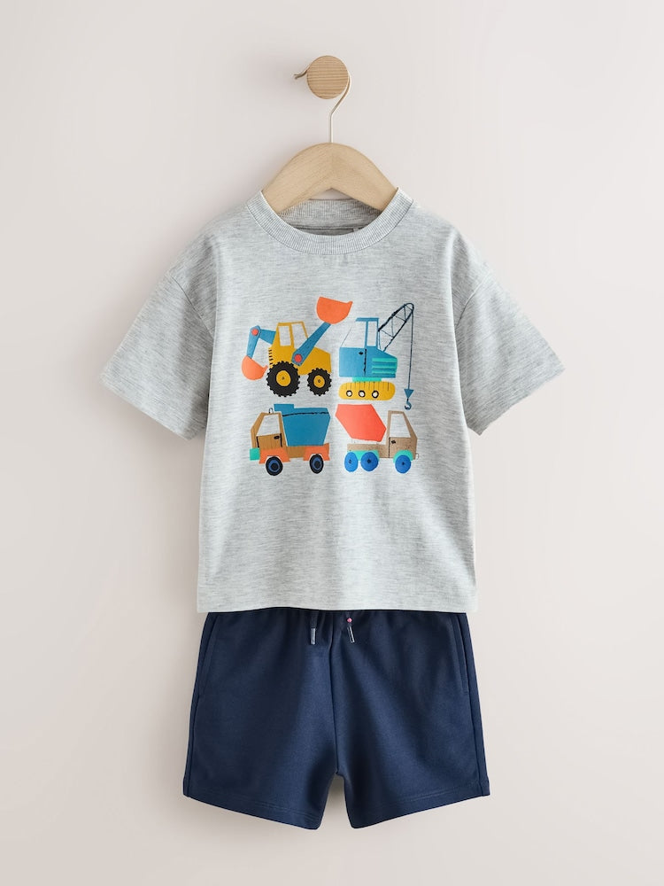 Grey Marl Digger Short Sleeve T-Shirt and Shorts Set (3mths-7yrs)