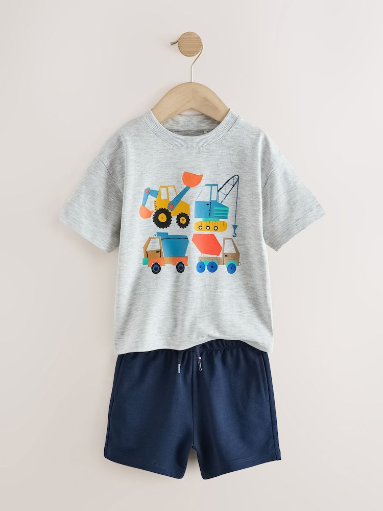 Grey Marl Digger Short Sleeve T-Shirt and Shorts Set (3mths-7yrs)