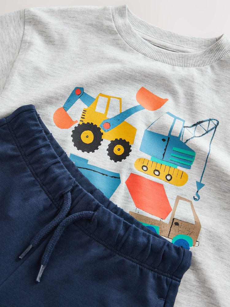Grey Marl Digger Short Sleeve T-Shirt and Shorts Set (3mths-7yrs)