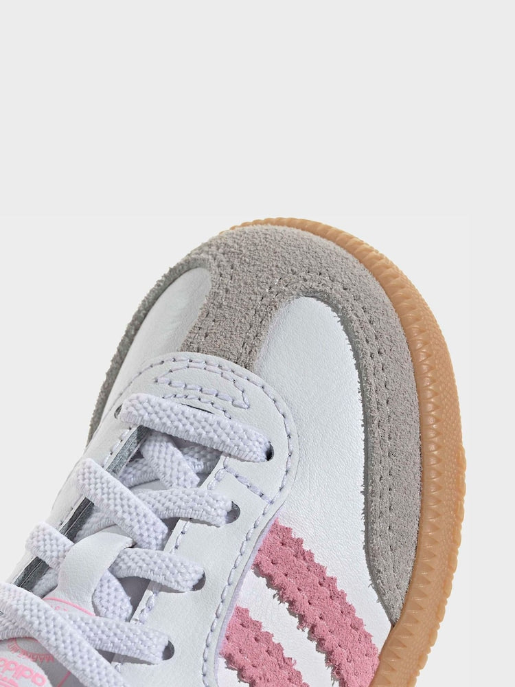 adidas Originals White/Pink/Grey Samba OG Comfort Closure Elastic Lace Infant Trainers - Size EU 20 (UK 4)
