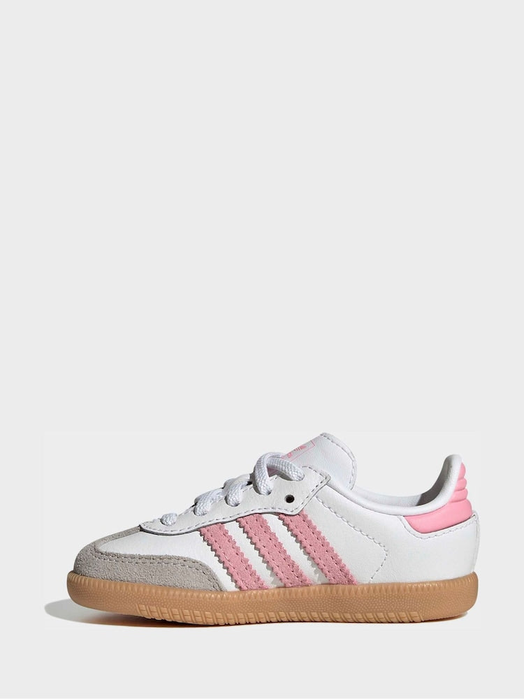 adidas Originals White/Pink/Grey Samba OG Comfort Closure Elastic Lace Infant Trainers - Size EU 20 (UK 4)