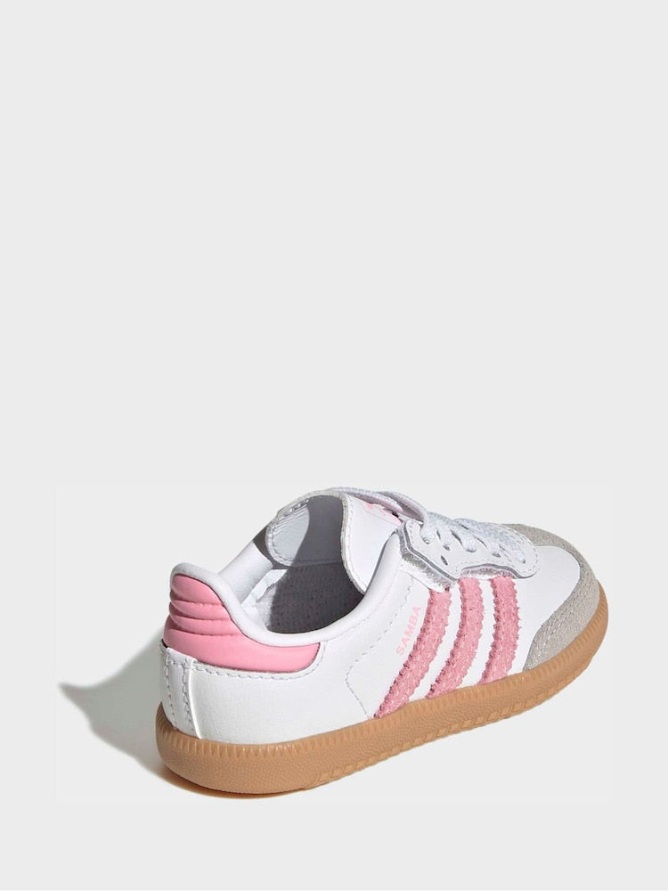 adidas Originals White/Pink/Grey Samba OG Comfort Closure Elastic Lace Infant Trainers - Size EU 20 (UK 4)
