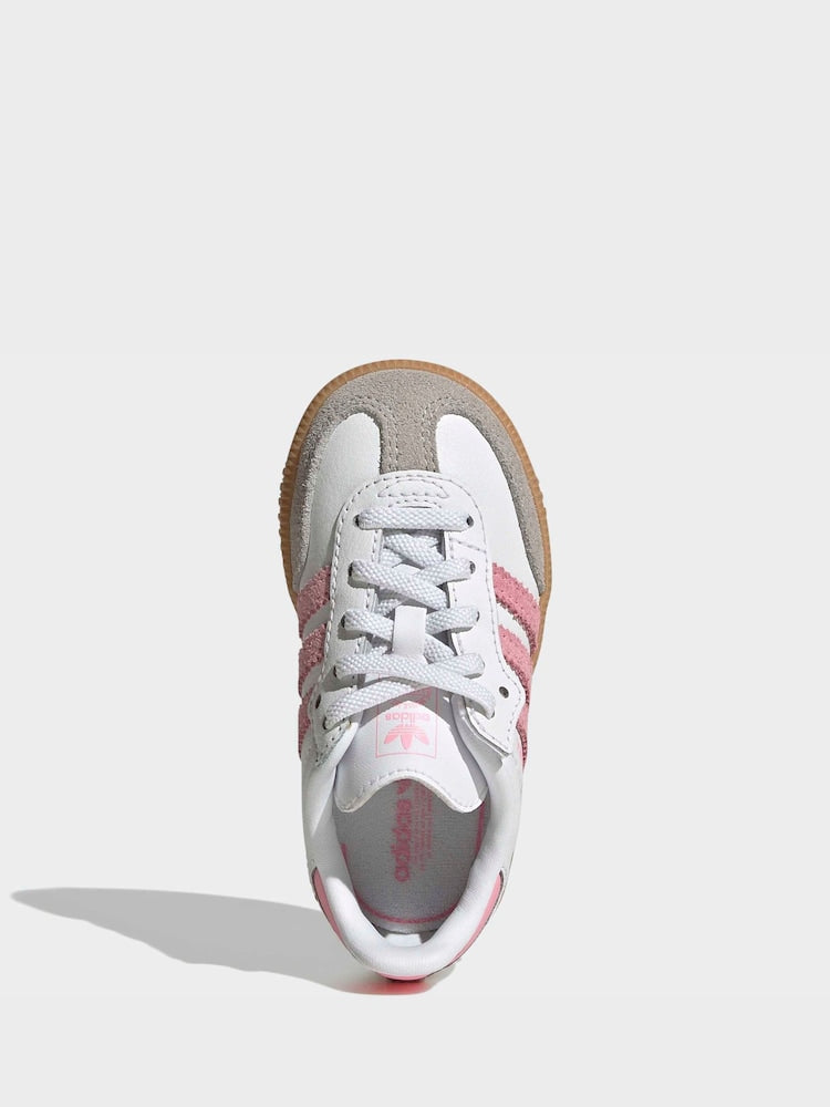 adidas Originals White/Pink/Grey Samba OG Comfort Closure Elastic Lace Infant Trainers - Size EU 20 (UK 4)