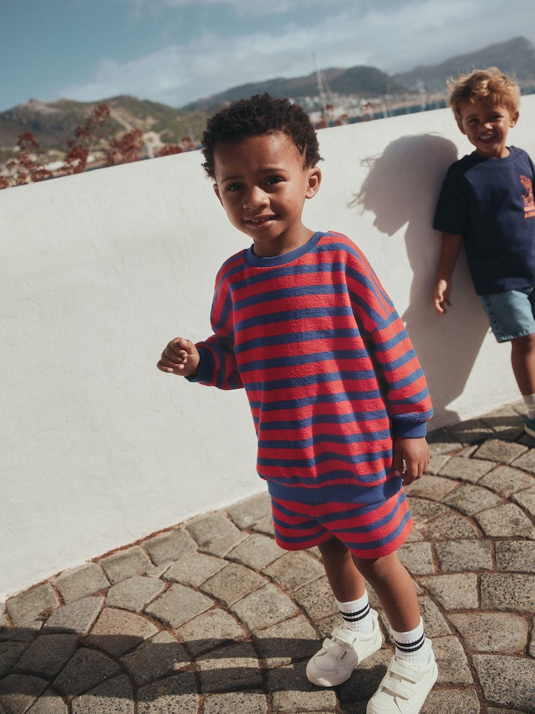 Red/Blue Textured Sweat Top and Shorts Set (3mths-7yrs)