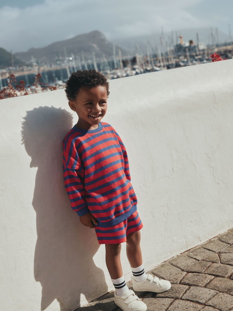 Red/Blue Textured Sweat Top and Shorts Set (3mths-7yrs)