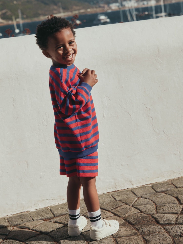 Red/Blue Textured Sweat Top and Shorts Set (3mths-7yrs)