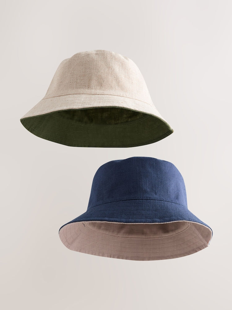 Khaki Green/Stone Linen Reversible Bucket Hats 2 Pack - Khaki Green/Stone Linen / L-XL