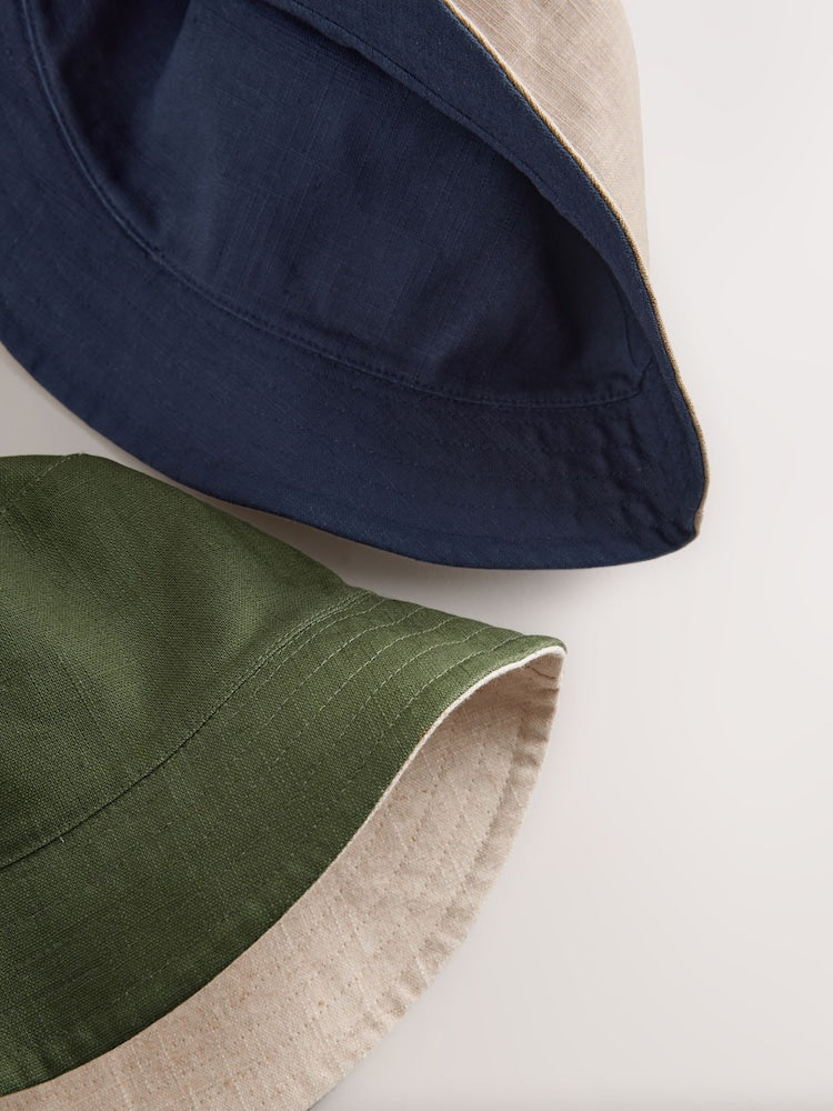 Khaki Green/Stone Linen Reversible Bucket Hats 2 Pack
