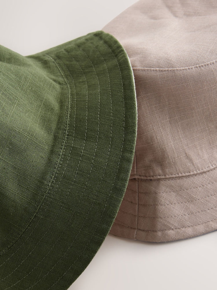 Khaki Green/Stone Linen Reversible Bucket Hats 2 Pack