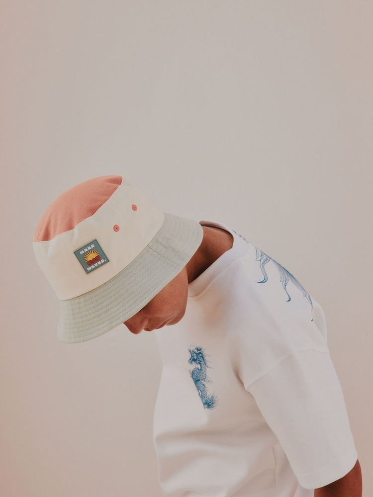Rust Orange/Cream/Sage Green Colourblock Bucket Hat (3mths-10yrs)