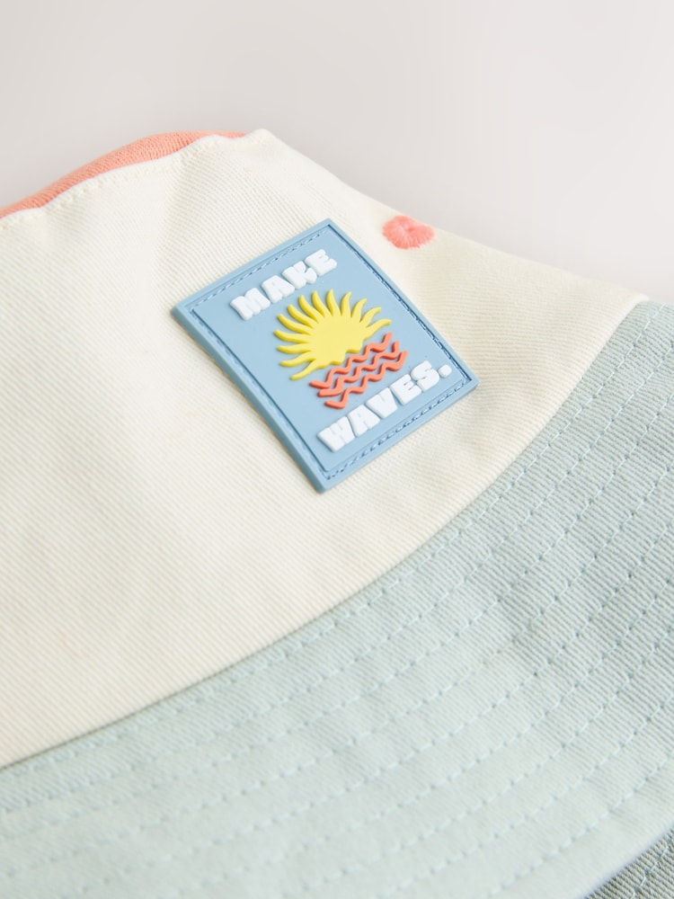 Rust Orange/Cream/Sage Green Colourblock Bucket Hat (3mths-10yrs)
