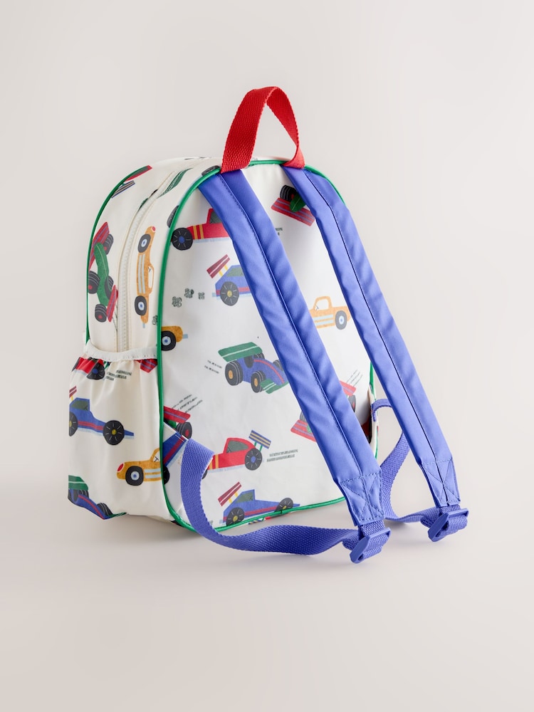 Ecru White All-Over-Print Cars Backpack
