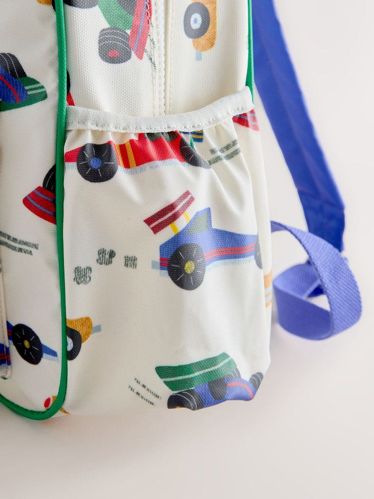 Ecru White All-Over-Print Cars Backpack